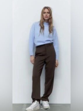 Zara Light Blue High Neck Wool Blend Sweater